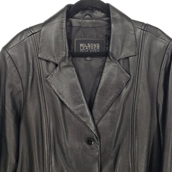 Wilsons Leather Vintage 90s Y2K Genuine Leather Button Down Jacket 2X Black - Picture 6 of 9